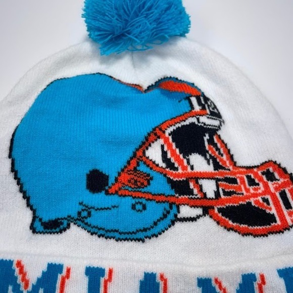 Miami Dolphins Knit Beanie Pom Football Helmet Hat White Aqua Orange Winter - Picture 8 of 10